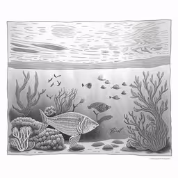 pencil drawing of an ocean scene