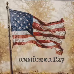 an old, worn down american flag and words