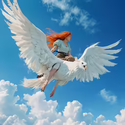 a bird in flight that is flying across the blue sky
