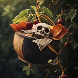 there is a skull in the top of a pot