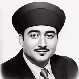 black and white portrait of man in suit with mustache