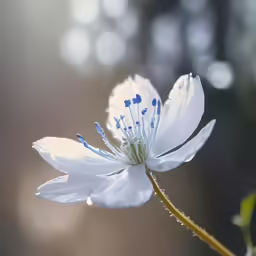 a small white flower sitting on a stem