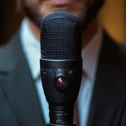 a microphone on a microphone stand being used by a man
