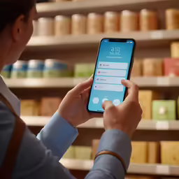 a woman using her phone while in a store