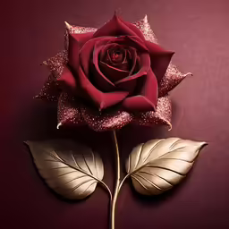 red rose with silver leaf on purple background