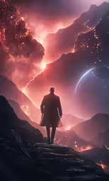 an image of a man looking at a sky full of stars