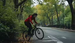 woman riding her bicycle in the middle of an avenue