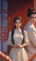 the korean actors from the movie the marriage ring are wearing white dress and black bows