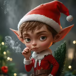 a cartoon character with a santa hat smoking something