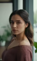 an attractive young woman looking to the side