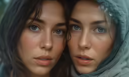 two beautiful young women standing next to each other