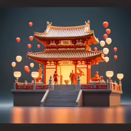 the people are performing in front of the chinese building