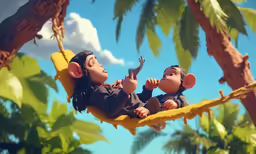 two stuffed monkeys that are on a hammock