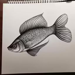 a drawing of a fish on paper
