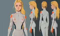 a woman in a bodysuit and boots standing with her arms spread open