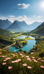 a scenic valley that has flowers growing in it