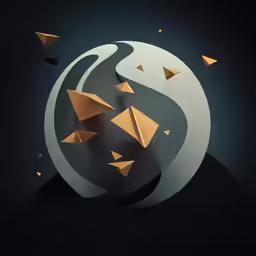an abstract paper art with a black background and orange and gold triangles