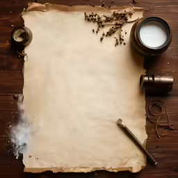 a piece of old paper next to an open magnifying glass, a candle and a pipe