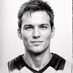 a black and white photo of a young man wearing a shirt