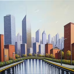 a painting of a city