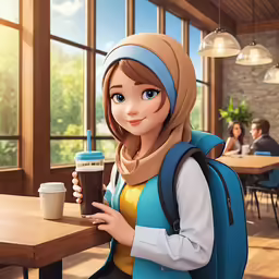 an animated character is holding a starbucks drink