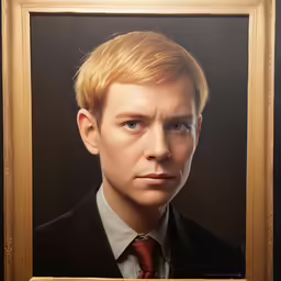 a painting of a man with blonde hair in a suit and tie