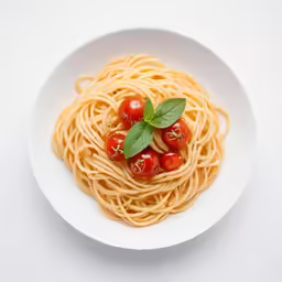 a plate that has some pasta and tomatoes on it
