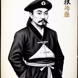 a portrait of an asian man in the traditional dress