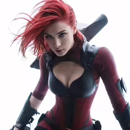 a beautiful red haired woman posing for the camera