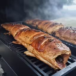 some hotdogs are being cooked on a bbq