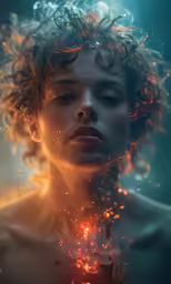 a woman with her eyes closed and water swirling around her