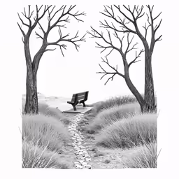 a park bench is in the middle of a field