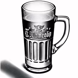 this is a black and white drawing of an old fashioned beer mug