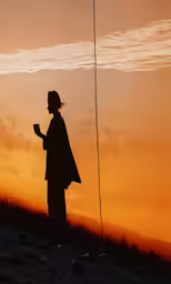 silhouette of a person with the sun setting behind