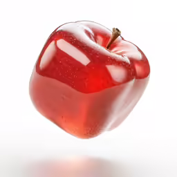 an apple is floating in the air with drops on it