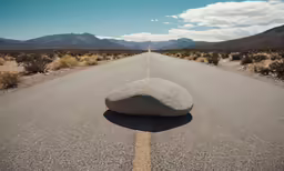 a long road with a large rock on it