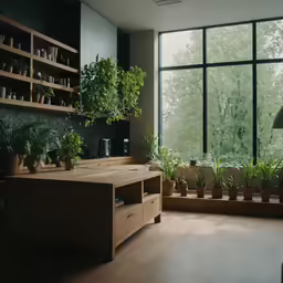 the room is filled with plants and other things