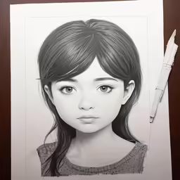 a pencil drawing of a girl with bangs