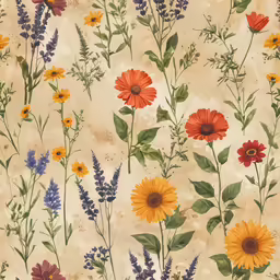 an old photo shows a variety of colorful flowers and plants