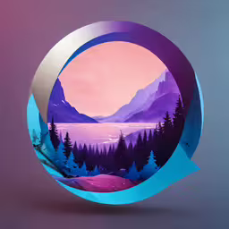 an image of a circular paper cut out with trees and mountains in the background,the circle with a landscape inside is cut into different shapes