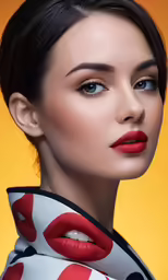 a young woman wearing a dress and lipstick