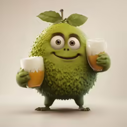 a very cute and funny green fruit with beers