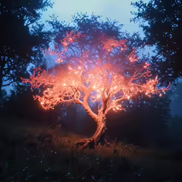 tree with a lot of red lights all around it