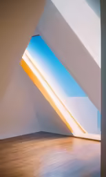 a corner with a large window and a view in the other direction