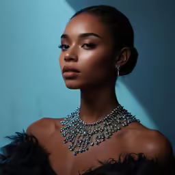 a woman with a large jeweled choker necklace