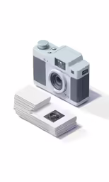 an old fashioned camera with cards attached