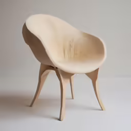 a large white chair with a brown wooden structure