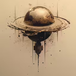 a painting of saturn with the earth covered in water