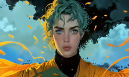 the face and shoulders of an animated woman in a yellow outfit