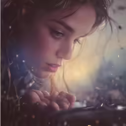 a young woman holding an electronic device near her head